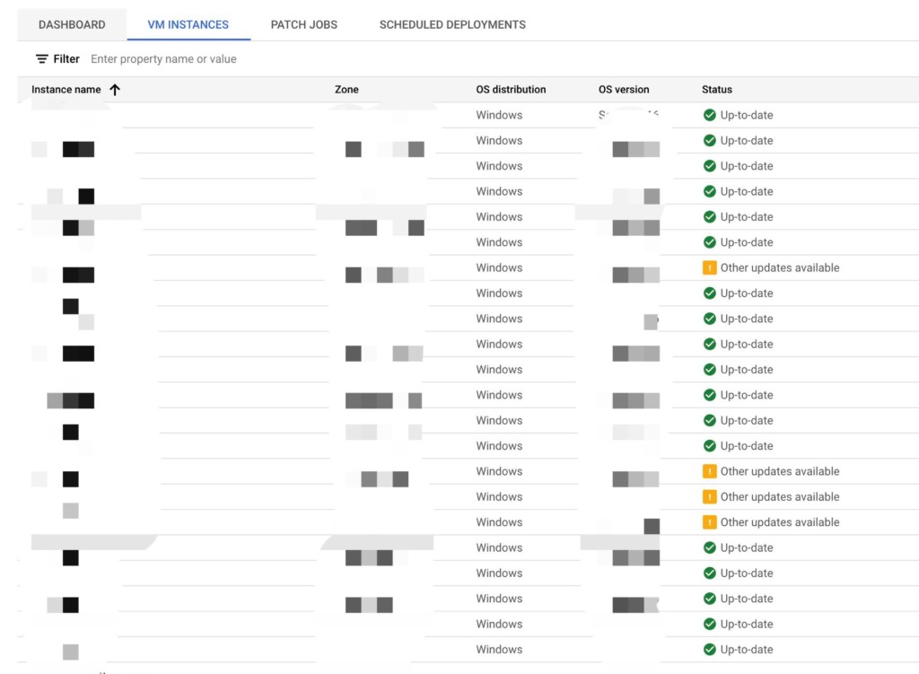 Image of dashboard: Drilling down into these patch jobs from the dashboard, we can quickly review any servers included in each patch job and understand the patch status of the entire group at a glance.