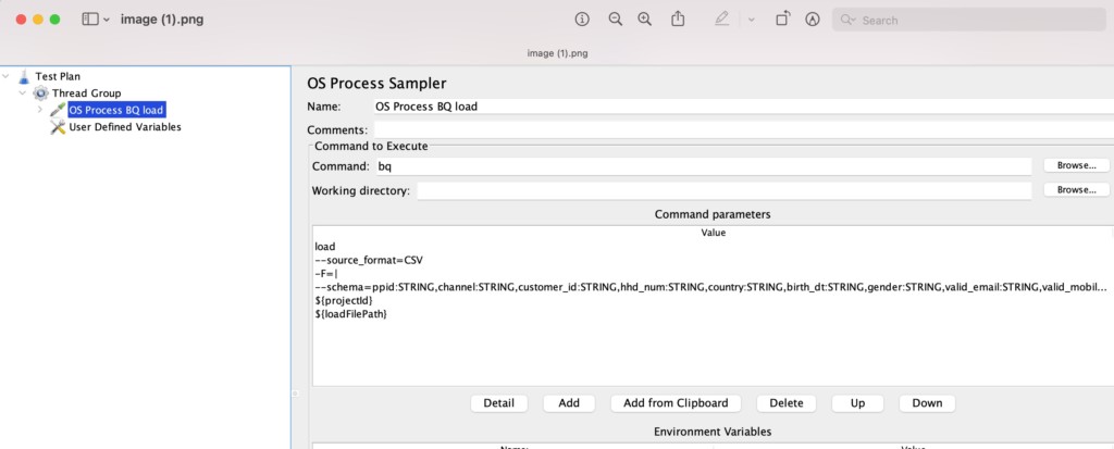 Command parameters on OS process sampler interface screenshot